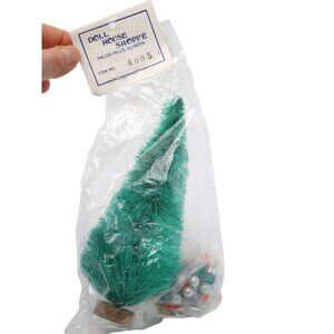 Vintage Dollhouse Shoppe Christmas Tree & Decorations 1980s Retro Green Wood